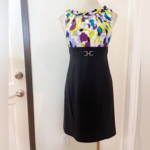 AB Studio Women’s Black Floral ColorBlock Sleeveless Stretching Sheath Dress